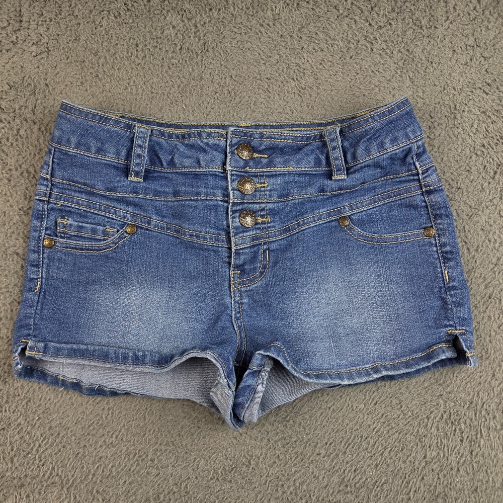 Blue Spice Denim Shorts Women's 3/4 Blue Jean Triple Button Stretch